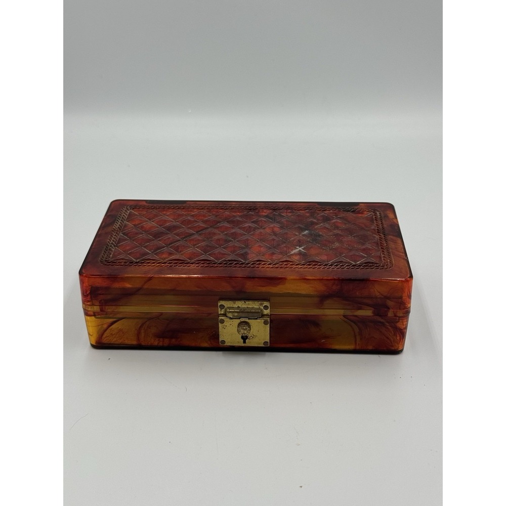 Vtg Faux Tortoise Shell Lucite Jewelry Box 50's (Commonweath Plastics) U.S.A.
